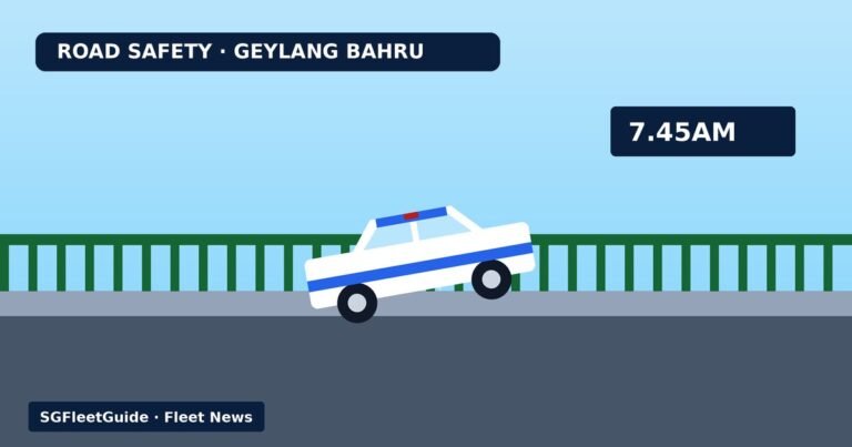 Illustration: Road safety — Police car mounts kerb and hits road divider in Geylang Bahru; officer assisting investigations